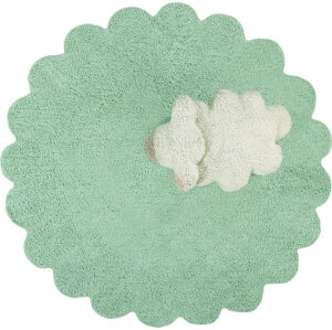 Lorena Canals Bio koberec kusový, ručně tkaný Puffy Sheep bílá, zelená 140x140 kytka