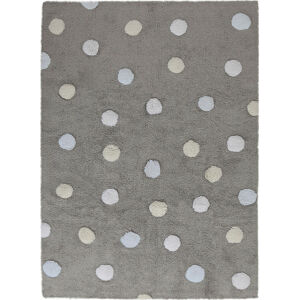 Lorena Canals Pro zvířata: Pratelný koberec Tricolor Polka Dots bílá, žlutá, modrá, šedá 120x