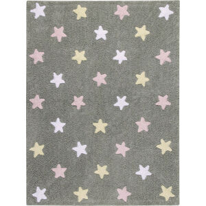 Lorena Canals Pro zvířata: Pratelný koberec Tricolor Stars bílá, žlutá, šedá, růžová 120x