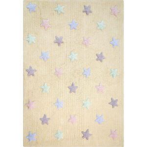 Lorena Canals Pro zvířata: Pratelný koberec Tricolor Stars Vanilla žlutá, zelená, modrá, fialová, růžová 120x