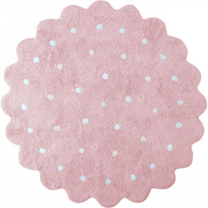 Lorena Canals Pro zvířata: Pratelný koberec Little Biscuit bílá, růžová 140x140 kytka